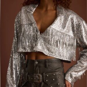 12th Tribe Silver Sequin Fringe Jacket